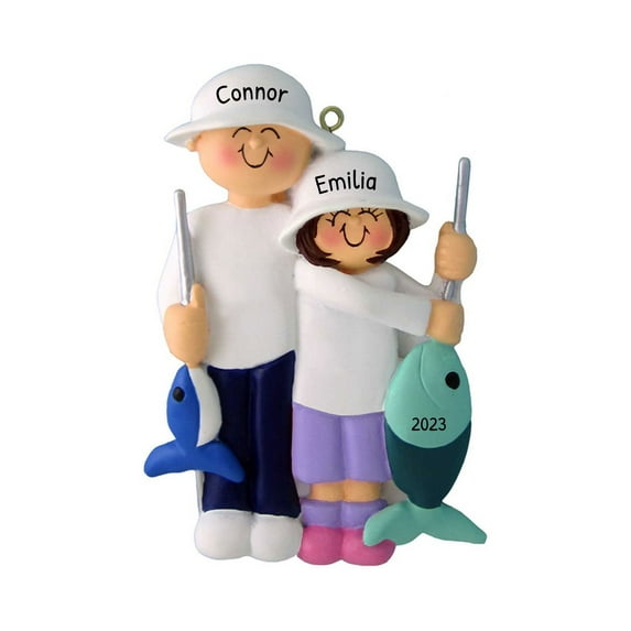 Personalized Father and Daughter Fishing Ornament 2024 - Fly Fishing Ornament, 12 Days of Fishmas, Fishing Ornaments for Christmas Tree, Boat Ornament - Free Customization