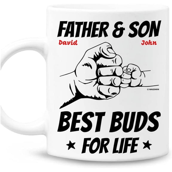 Personalized Father & Son Best Buds For Life Coffee Mugs 11oz 15oz Tea Cup - Custom Dad Mug Birthdays Christmas Father's Day Gifts From Son For Best Dads Father Grandpa Papa - Funny Dad Gift