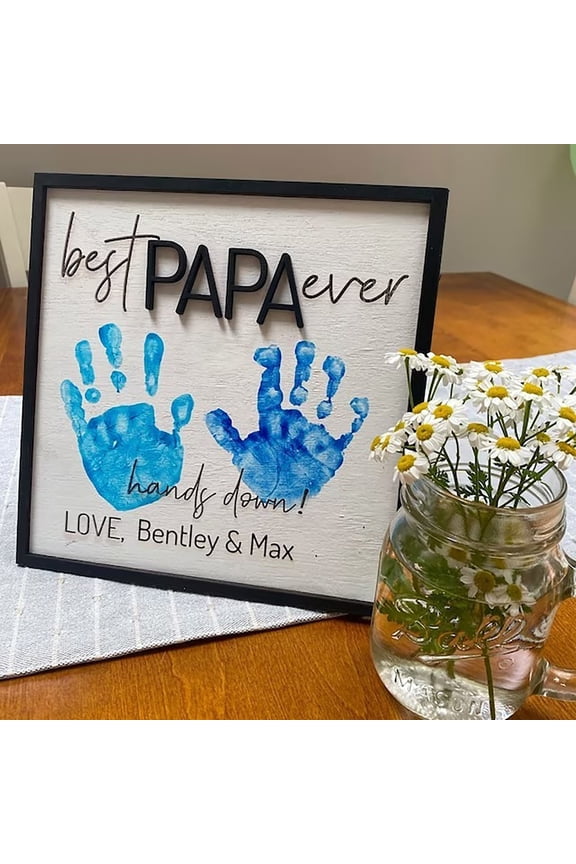 Personalized Father's Day Gifts, Unique DIY Wood Plaques Handprint Kit, Customized Fathers Day Gifts, The Gifts for Dads Birthday and Father's Day from His Daughter and Son, Art Sign Home Decoration