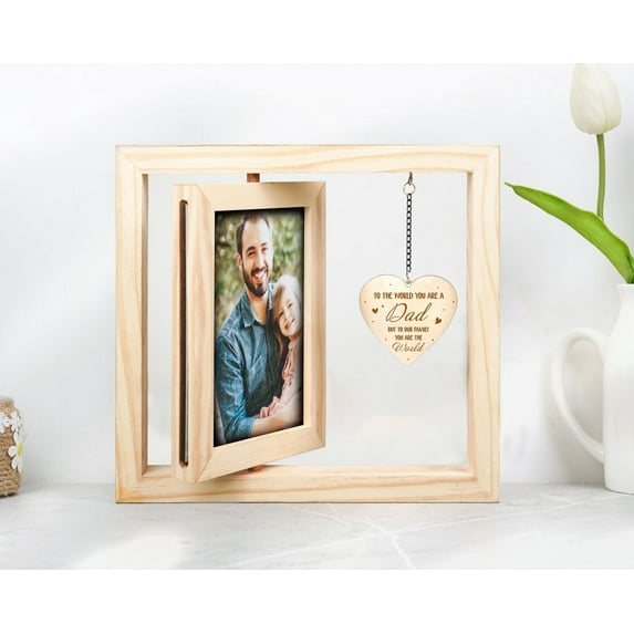 Personalized Father's Day Photo Frame, Best Dad Ever, Custom Dad Picture Frame, Rotating Frame with Heart Message, First Father's Day Gift