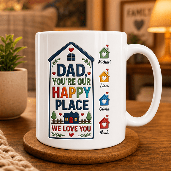 Personalized Fathers Day Mug Custom Dad You’re Our Happy Place Gift for Dad