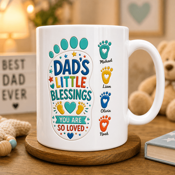 Personalized Fathers Day Mug Custom Dad’s Little Blessings Gift for Dad