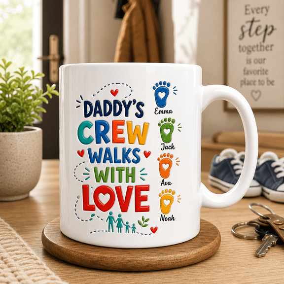 Personalized Fathers Day Mug Custom Daddy’s Crew Walks With Love Gift for Dad