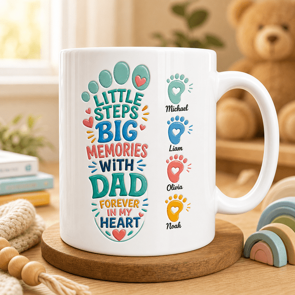 Personalized Fathers Day Mug Custom Little Steps Big Memories With Dad Gift