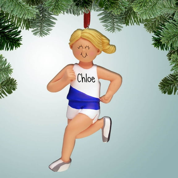Personalized Female Runner with Stripe - Blonde Hair Christmas Ornament - Running - Loves to Run - Marathon - 5K Race - Great Gift Ideas