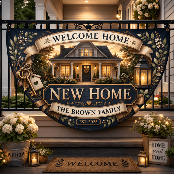 Personalized Fence Flag New Home Welcome Banner Custom Family Name Housewarming Gift