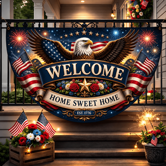 Personalized Fence Flag Semicircle Banner Patriotic Family Name 250th Anniversary Decor