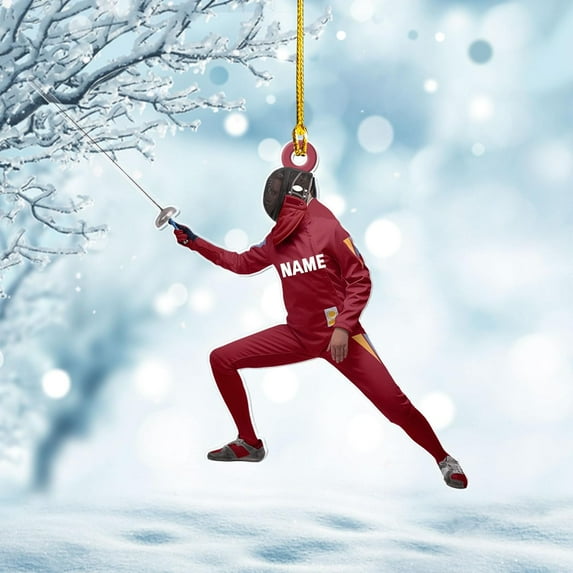 Personalized Fencing Ornament Fencing Christmas Ornament Fencing Gift, Fencing Christmas Tree Decor Fencer Ornament Gift for Christmas 2023 Fencer Fencing Ornament (Fencing 2) - 3406 (Red)