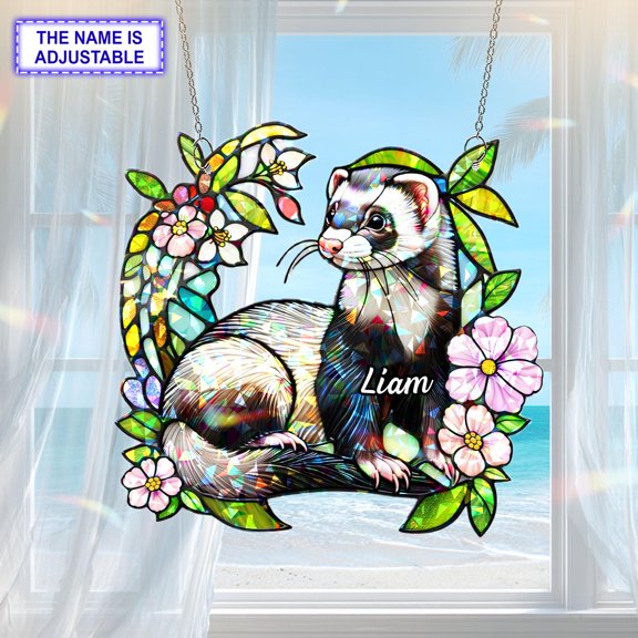 Personalized Ferret Acrylic Suncatcher, Custom Name Holographic Window Hanging Decor, Garden and Nature Lover Gift