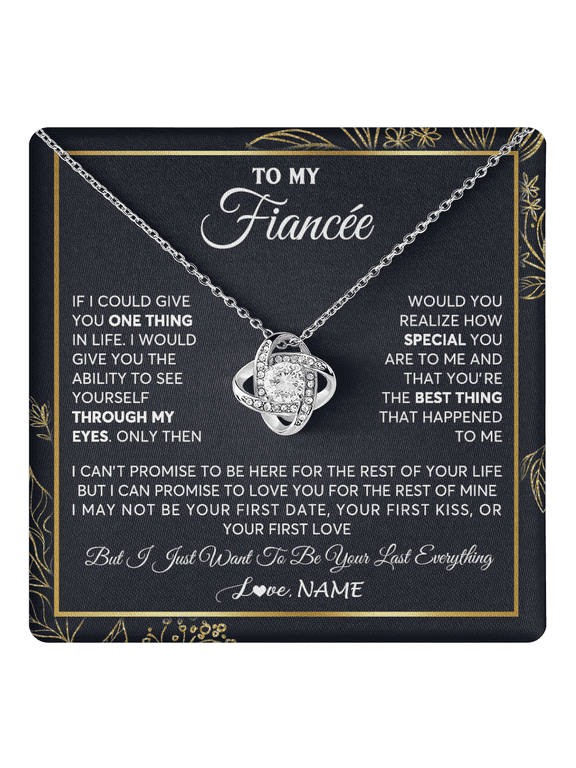 Personalized To My Fiancee Necklace From Fiance Son You Are The Best Thing Fiancee Birthday Idea Anniversary Valentines Customized Gift Box Message Card, Gold Love Knot Necklace