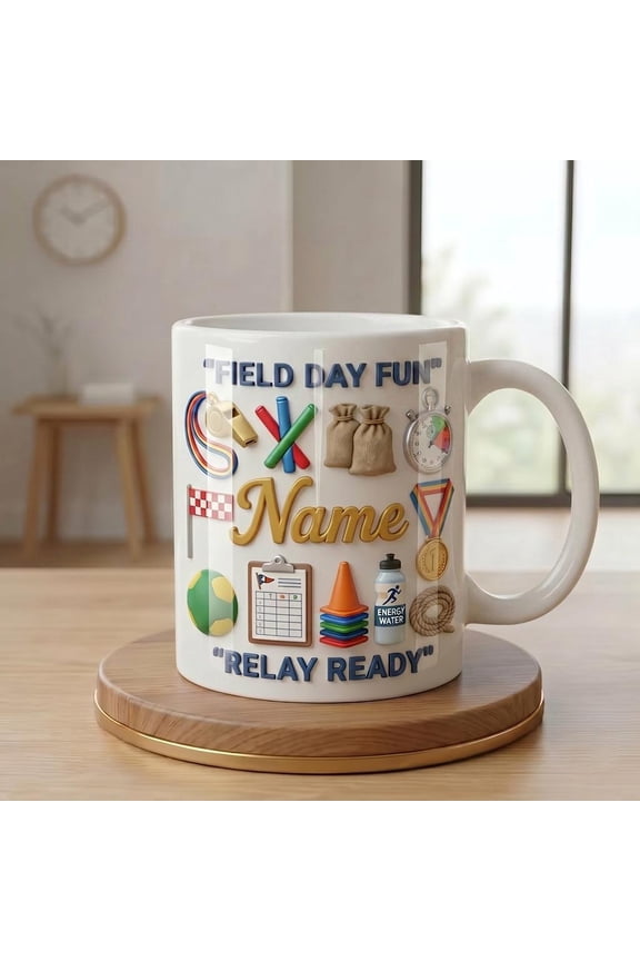 Personalized Field Day Mug, Faux 3D Effect School Event Drinkware