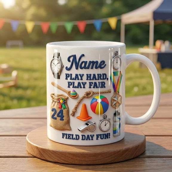 Personalized Field Day Mug, Student School Sports Gift, Faux 3D Effect