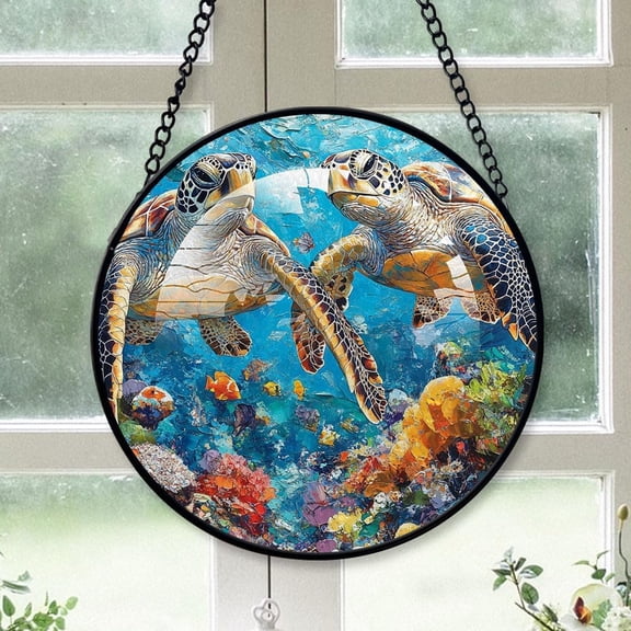 Personalized Fierce Turtle Stained Glass Suncatcher Artistic Window Hanging, Fierce Turtle Hand-Painted Glass Panel Wall Home Decor, Fierce Turtle Garden Decor gKT2cL