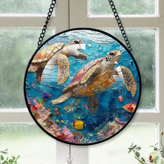Personalized Fierce Turtle Suncatcher Stained Glass, Fierce Turtle Gifts for Women, Fierce Turtle for Windows, Fierce Turtle Window Hangings with Chain and Hook i3gHrU