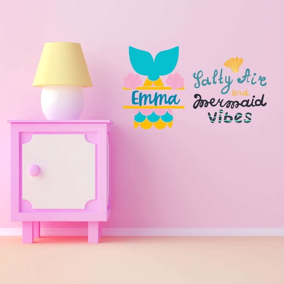 Personalized Fin Ocean Salty Air Mermaid Vibes Seahorse Statfish Princess Fish Starfish Queen Sweet Dreams Bedtime Unicorn Lovely Dear Dream Holiday Decorating Wall Decal Sticker - Size: 20 In X 12 In