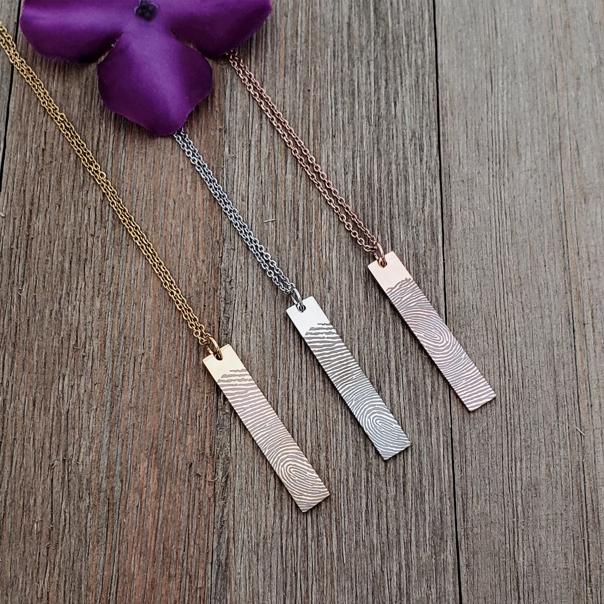 Personalized Fingerprint Bar Memorial Keepsake Necklace Engraving Stainless Steel Engraving Actual Thumb Print Pendant Jewelry with Gift Box [Rose Gold]