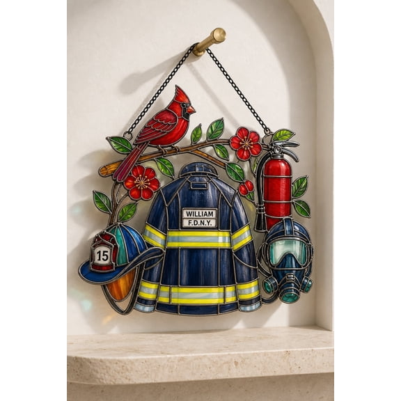 Personalized Firefighter Heaven Suncatcher Ornament Gift