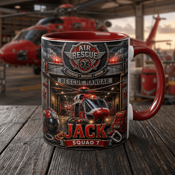 Personalized Firefighter Mug Air Rescue Custom Name Coffee Cup for First Responders