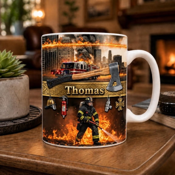 Personalized Firefighter Mug, Custom Fireman Coffee Cup, Firefighter Gift for Him, Fire Rescue Mug, Father’s Day Gift for Dad