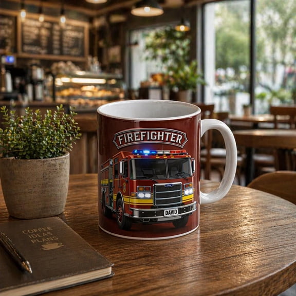 Personalized Firefighter Mug Custom Name Fire Truck Coffee Mug Firefighter Gift for Dad Fireman Gift Appreciation Gift Hero Mug
