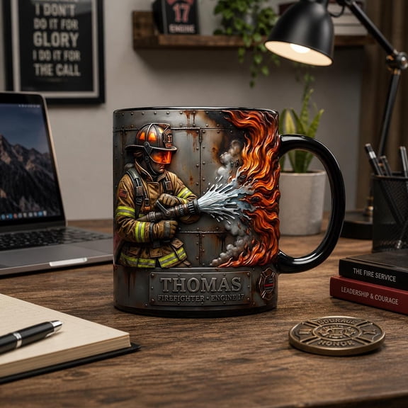 Personalized Firefighter Mug, Custom Name Fireman Coffee Cup, Firefighter Gift for Him, Fire Rescue Mug, Father’s Day Gift