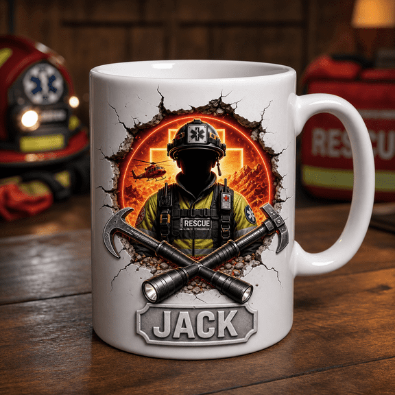 Personalized Firefighter Mug Custom Name Rescue Worker Cup Gift for Dad or Husband