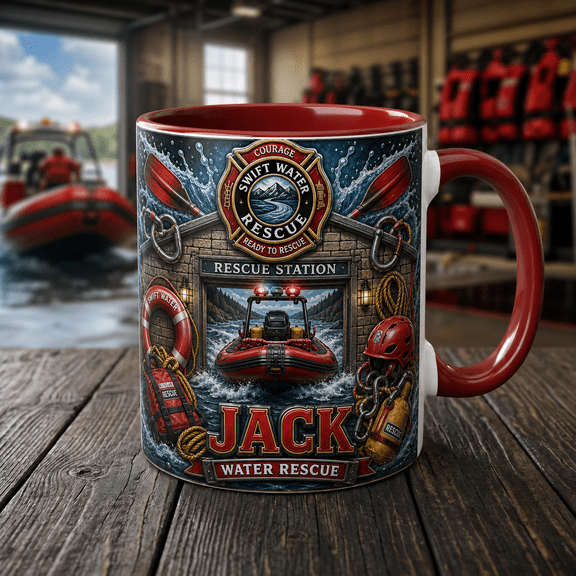 Personalized Firefighter Mug Swift Water Rescue Ceramic Coffee Cup for First Responder Gift