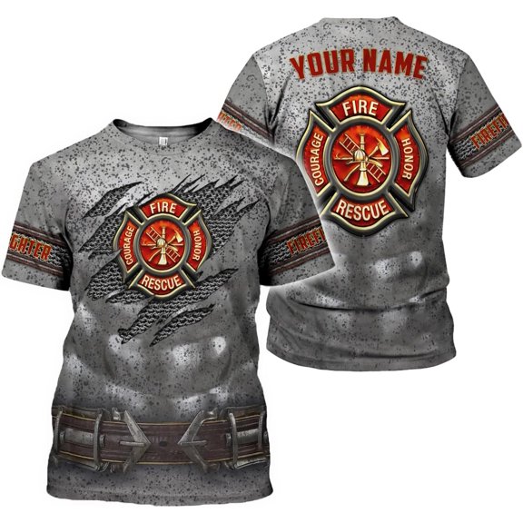 Personalized Firefighter Shirt Custom Name Fire Man Firefighter Gift Tshirt 3D Shirts Unisex Tshirts 3D for Men Women (2XL)