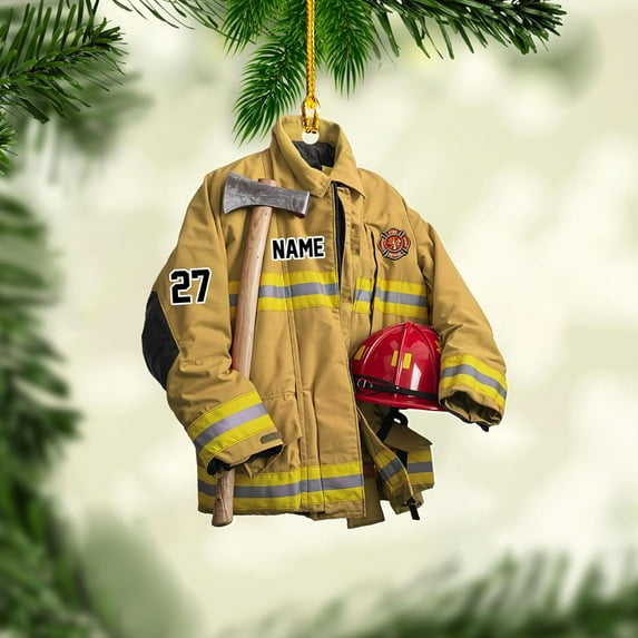 Personalized Firefighter Uniform Ornament Firefighter Gifts for Men Firefighter Ornaments for Christmas Tree Firefighter Gifts for Men Firefighter Gifts Christmas (FFG17) - 3410 (Yellow)