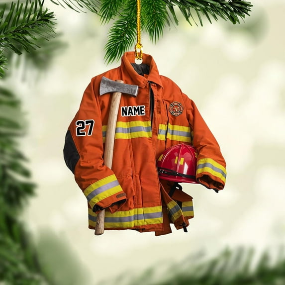 Personalized Firefighter Uniform Ornament Firefighter Gifts for Men Firefighter Ornaments for Christmas Tree Firefighter Gifts for Men Firefighter Gifts Christmas (FFG17) - 3410 (Orange)