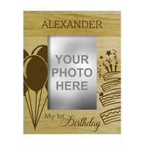 Personalized First Birthday Gift Engraved Wood Picture Frame With Name - 4 x 6 Inches Horizontal