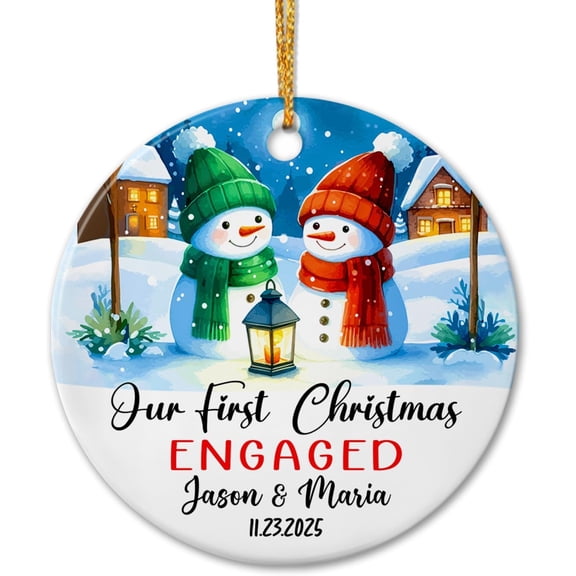 Personalized Our First Christmas Engaged Ceramic Ornament Gift, Couple Snowman Engaged Ornament Christmas 2025, Custom Names Mr & Mrs Snowman Engaged Ceramic Ornament Gift for Anniversary Engagement