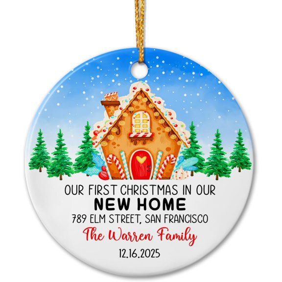 Personalized Our First Christmas in Our New Home Ceramic Ornament, 1st Xmas in Our Home Ornament 2025, Customized Date/Name & Address Our New Home Ceramic Christmas Ornament Gift for Housewarming