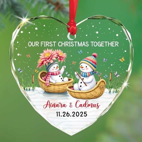 Personalized Our First Christmas Together Glass Ornament 2025, 1st Xmas Together Keepsake Gifts for Boyfriend Girlfriend, Custom Names & Date Couple Dating Glass Ornament, 1st Anniversary Ornaments