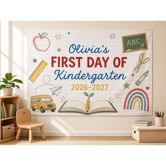 Personalized First Day of School Banner Custom Photo Prop Fabric Backdrop