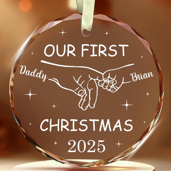 Personalized Our First Fathers Day 2025 Ornament - First Bump Ornament, New Dad, 1st Time Daddy Ornaments - Daddy and Kid Crystal Glass Ornaments Gift for Family, Father, Dad, Birthday