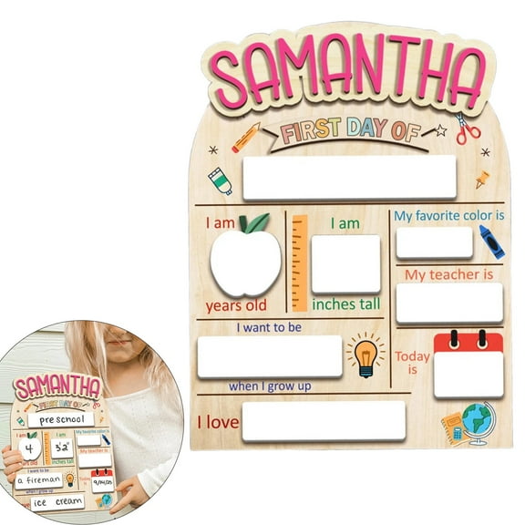 Personalized First And Last Day Of School Sign For Kids – Custom Name Wooden Reusable Board Photo Prop For Preschool Kindergarten Grades Office cabinet