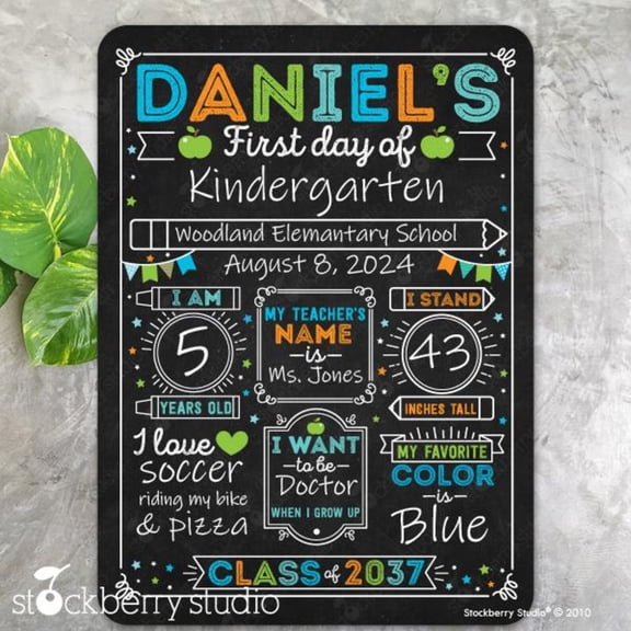 Personalized First & Last Day of School Dry Erase Sign Reusable Back to School Chalkboard for Kindergarten