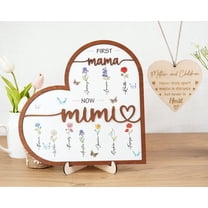 Personalized First Mom Now Mimi Birth Flower Sign, Custom Heart-Shaped Wooden Frame with Kids’ Names, Mother’s Day Gift for Mom & Grandma
