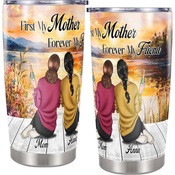 Personalized First My Mother Forever My Friend Tumbler Custom Name Insulated Cups Travel Coffee Mug with Lids Stainless Steel 20 oz Gifts for Mom Daughter Women Girl Mothers Day