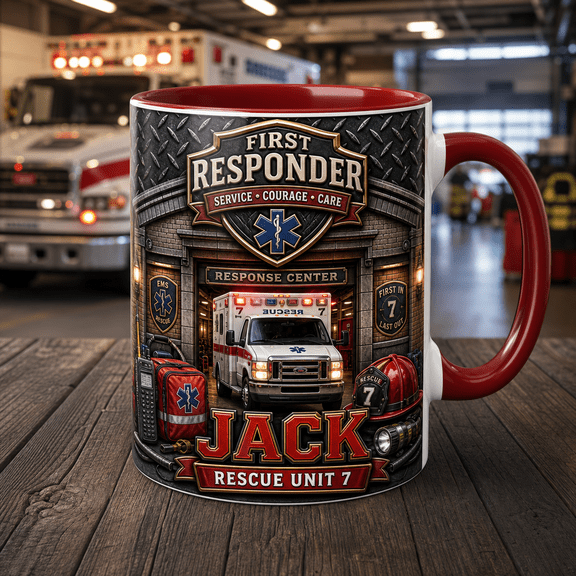 Personalized First Responder Mug, Rescue Unit Name Ceramic Coffee Cup for Emergency Responders