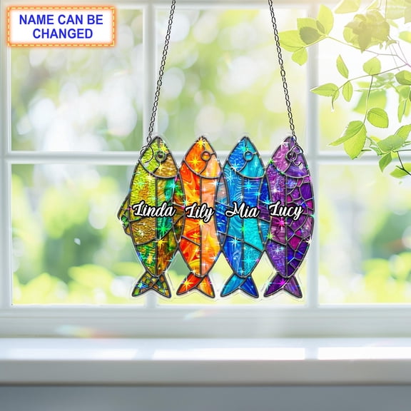 Personalized Fish Ocean Acrylic Suncatcher, Custom Name Holographic Window Hanging Decor, Ocean Lover Gift
