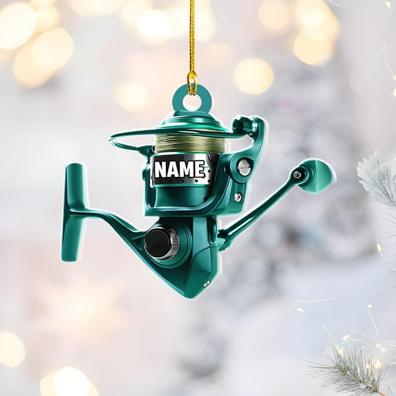 Personalized Fishing Christmas Ornament, Fishing Vest and Hat with Bobber and Fishing Pole Accessories for Fisherman Hanging Christmas Ornament, Fishing Ornament (Acrylic, Style 11) - 3502 (Cyan)