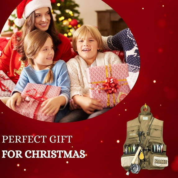 Personalized Fishing Christmas Ornament, Fishing Vest and Hat with Bobber and Fishing Pole Accessories for Fisherman Hanging Christmas Ornament, Fishing Ornament (Acrylic, Style 14) - 3504 (White)