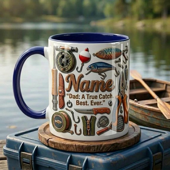 Personalized Fishing Dad Mug, Faux 3D Effect, Father Son Memory Gift