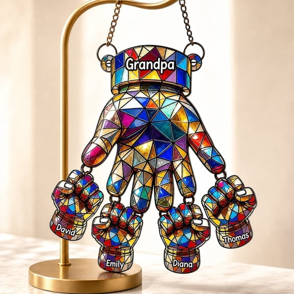 Personalized Fist Bump Suncatcher Ornament Gift for Grandpa