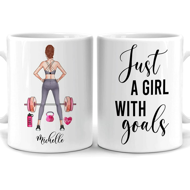 Personalized Fitness Gifts for Gym Workout Lover - Birthday Christmas -  Just A Girl With Goals Motivation Inspiration Custom Name Appearance 11oz  White Ceramic Coffee Tea Mug For Women Girl 