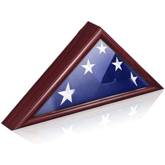 Personalized Flag Display Case for 5'x9.5' Burial Flag, Custom DIY Stickers Glass Front, Military Shadow Box for Wall or Tabletop, Mahogany$$Home Decor, Kitchen, & Other