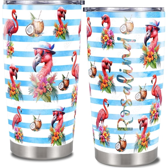 Personalized Flamingo Pattern Tumbler With Lid Flamingos Tropical Floral Stainless Steel Travel Coffee Insulated Cups 20oz Gift For Women Girls on Birthday