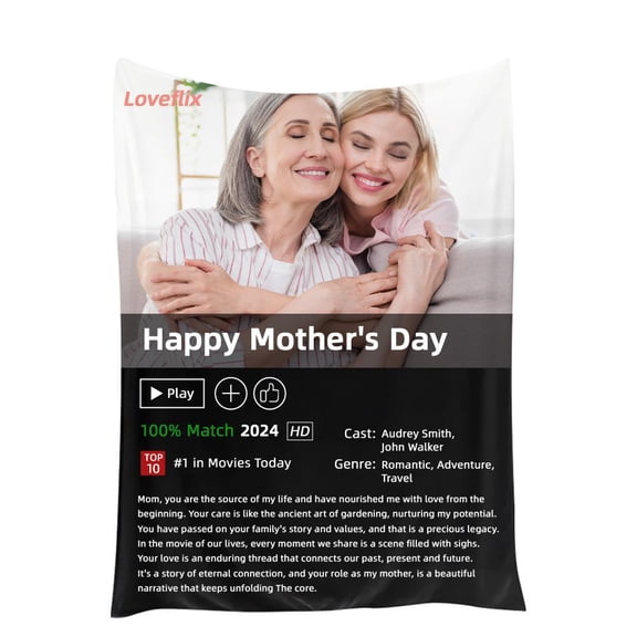 Personalized Flannel Movie Themed Blanket with Photo, Multiple Sizes, Ideal for Movie Night, Sofa, Bed, Camping